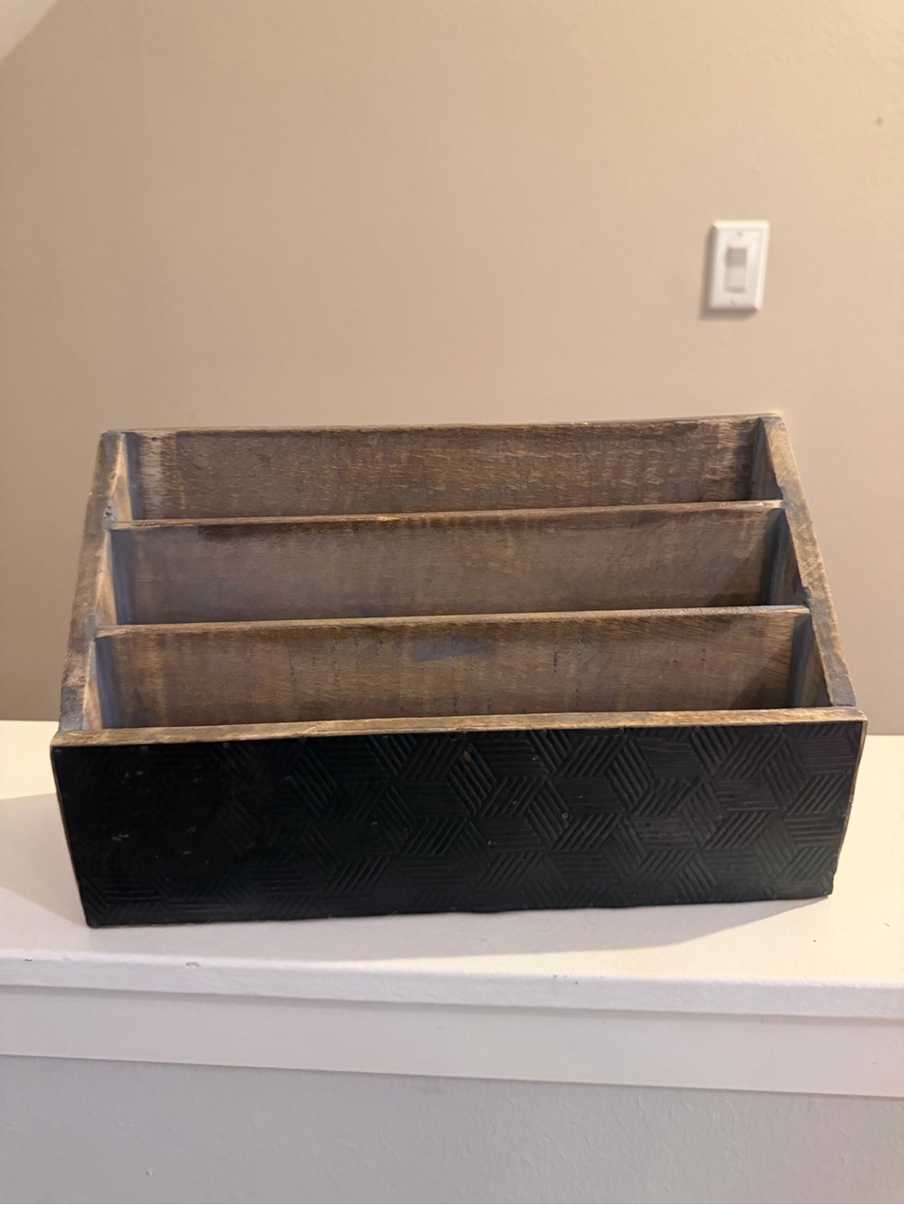 Wooden Multi-Compartment Desk Organizer in Black and Gray Wash mail letter